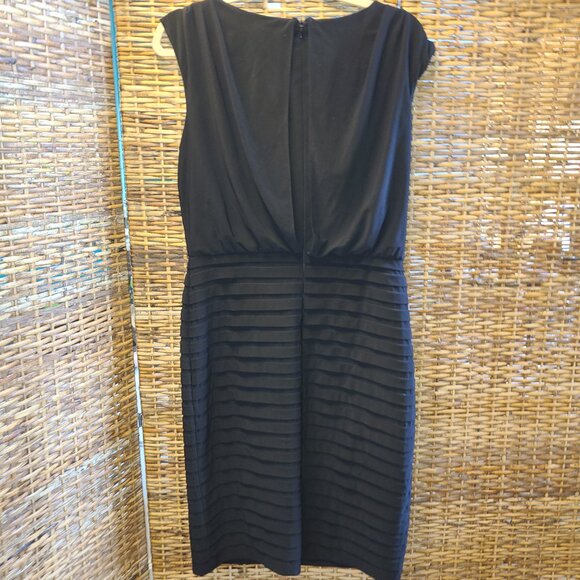 Adrianna Papell Shutter Pleat Little Dress Black USA 10 Bodycon Cocktail Party - Picture 5 of 5
